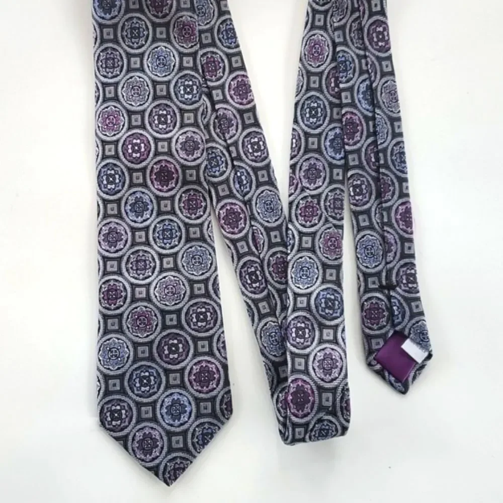 BURMA BIBAS PURPLE GRAY WHITE GEOMETRIC TIE GEOMETRIC SILK OFFICE SPRING FALL